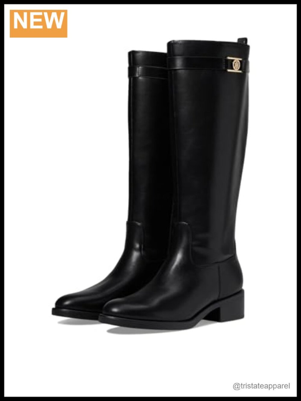 Faux Leather Knee High Boots Almond Toe Block Heel Zip